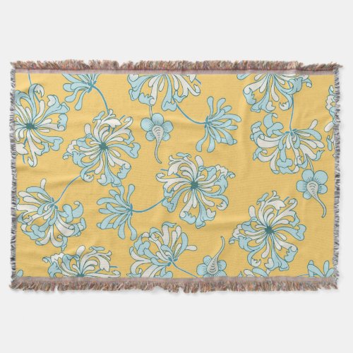 Vintage Chrysanthemum Flowers Oriental Pattern Throw Blanket