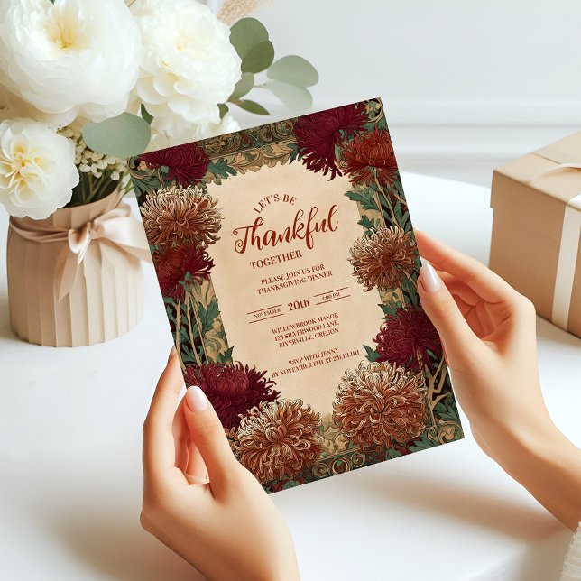 Vintage Chrysanthemum Thanksgiving Celebration Invitation (Creator Uploaded)