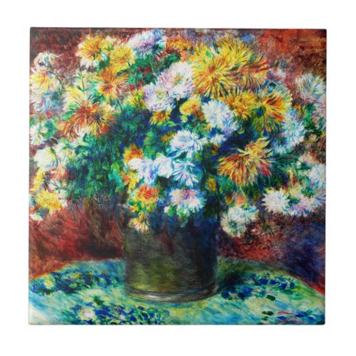 Vintage Chrysanthemums by Pierre_Auguste Renoir Ceramic Tile