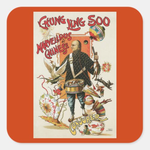 Vintage Chung Ling Soo Magician Poster Square Sticker