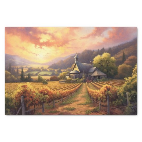 Vintage Church and Vineyard at Sunset Decoupage Tissue Paper