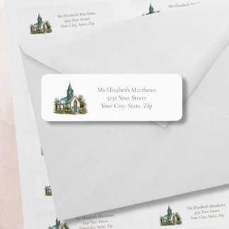 Vintage Church Blue Steeple Label