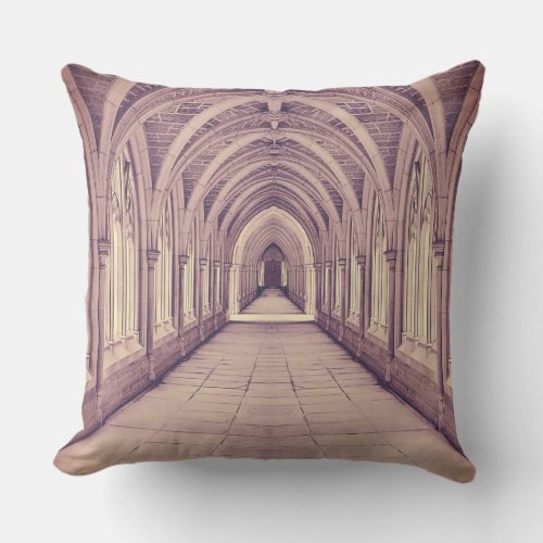 Vintage Church Corridor Throw Pillow