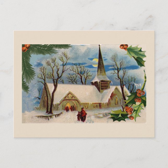 Vintage Church in winter Postcard (Front)