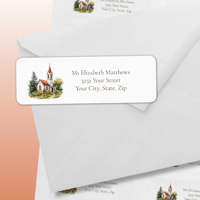 Vintage Church Red Roof Address Label (Creator Uploaded)