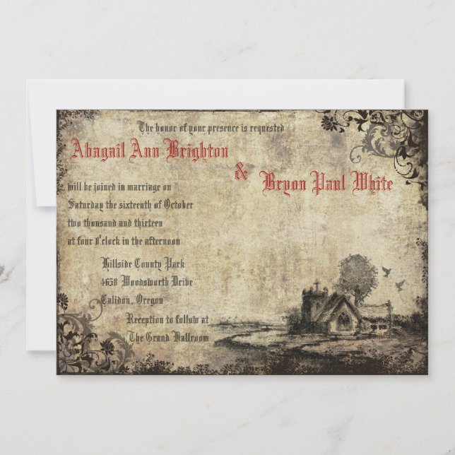 Vintage Church Red Vintage Wedding Invitation (Front)