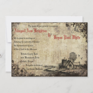 Vintage Church Red Vintage Wedding Invitation