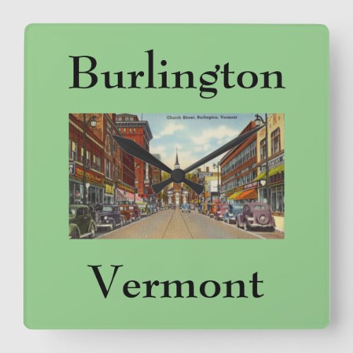 Vintage Church Street Burlington Vermont Square Wall Clock