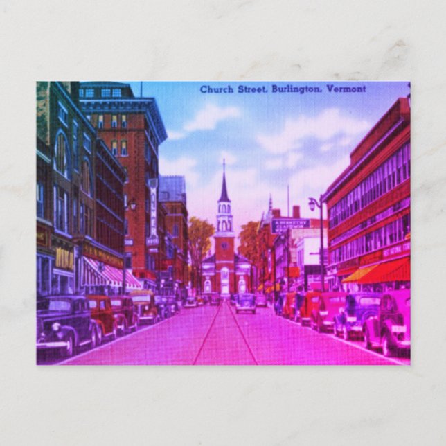 Vintage Church Street, Burlington, VT Postcard (Front)