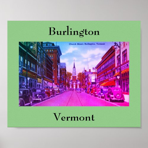 Vintage Church Street Burlington VT Poster