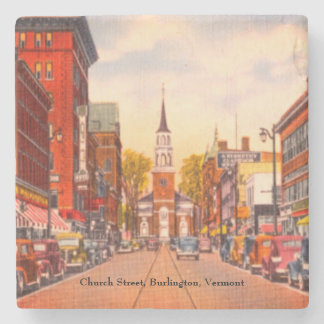 Vintage Church Street, Burlington, VT Stone Coaster