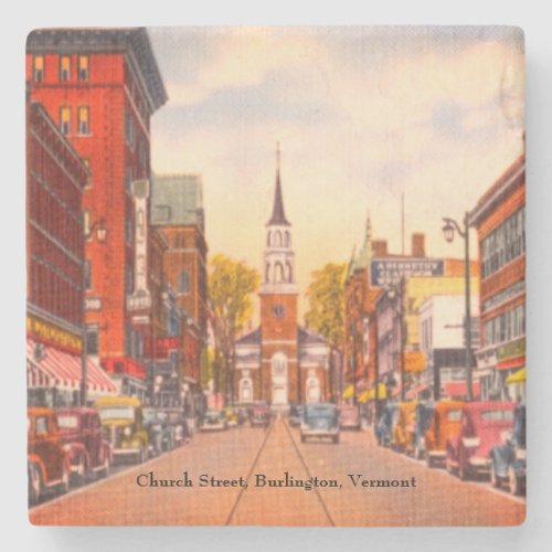 Vintage Church Street Burlington VT Stone Coaster