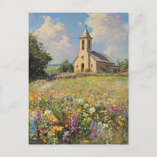 Vintage Church Wildflowers Fine Art Postcard