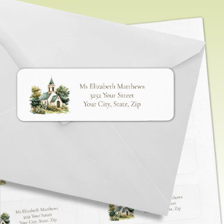 Vintage Church with Wildflowers Address Label
