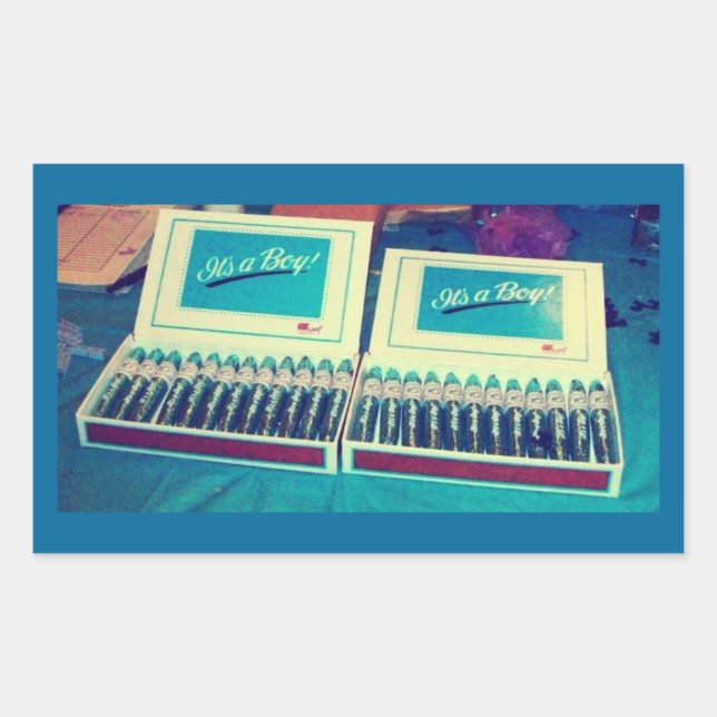 Vintage Cigar Baby Boy Announcement Rectangular Sticker (Front)