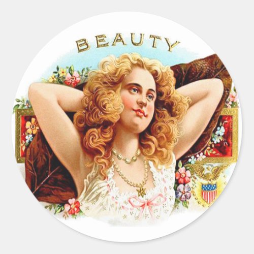 Vintage Cigar Box Art Beauty Woman Classic Round Sticker