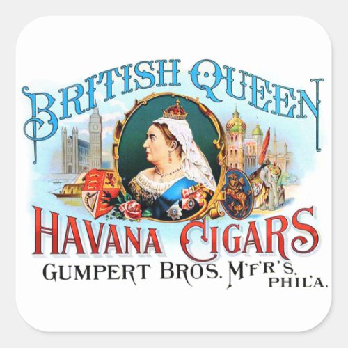 Vintage Cigar Box British Queen Havana Square Sticker