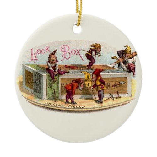 Vintage Cigar Box Gnomes Ceramic Ornament