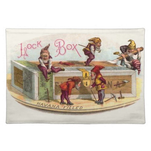 Vintage Cigar Box Gnomes Cloth Placemat