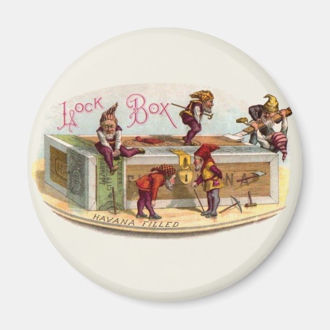 Vintage Cigar Box Gnomes Magnet (Front)