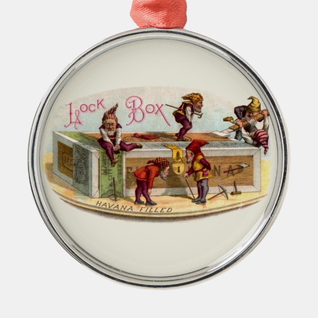 Vintage Cigar Box Gnomes Metal Ornament (Front)
