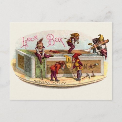 Vintage Cigar Box Gnomes Postcard