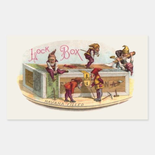 Vintage Cigar Box Gnomes Rectangular Sticker