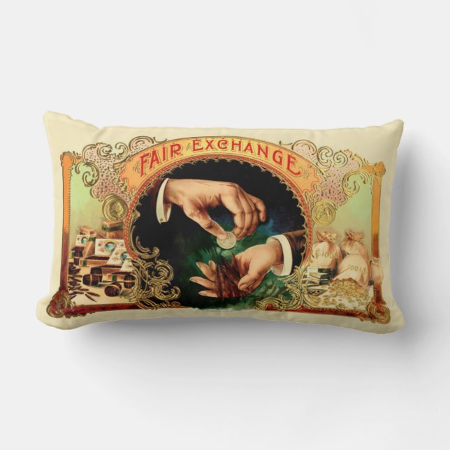 Vintage Cigar Box Label Lumbar Pillow (Front)