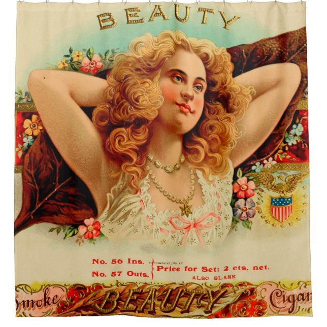 Vintage Cigar Box Label Shower Curtain (Front)