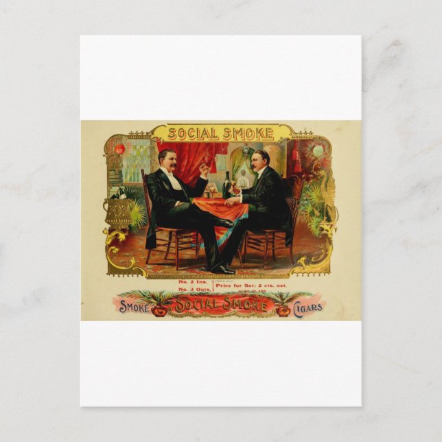 Vintage Cigar Box Label SOCIAL SMOKE  (L4) Postcard (Front)