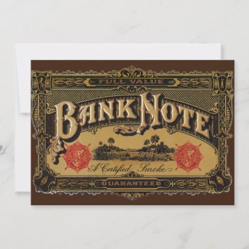 Vintage Cigar Label Art Bank Note Money Finance