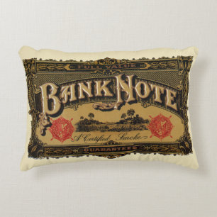 Vintage Cigar Label Art, Bank Note Money Finance Accent Pillow
