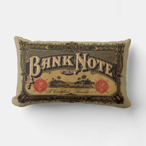 Vintage Cigar Label Art Bank Note Money Finance Lumbar Pillow