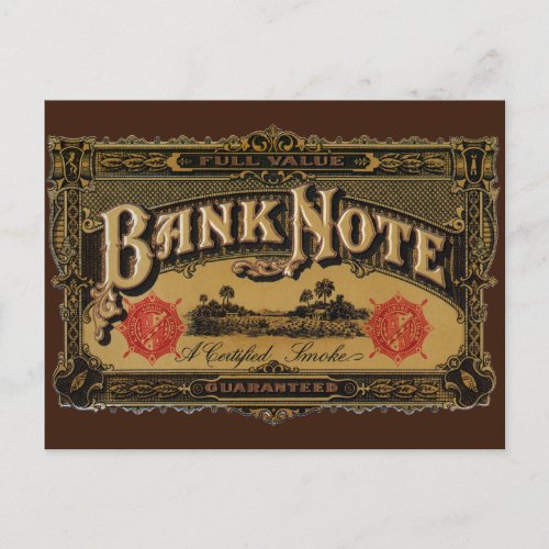 Vintage Cigar Label Art Bank Note Money Finance Postcard