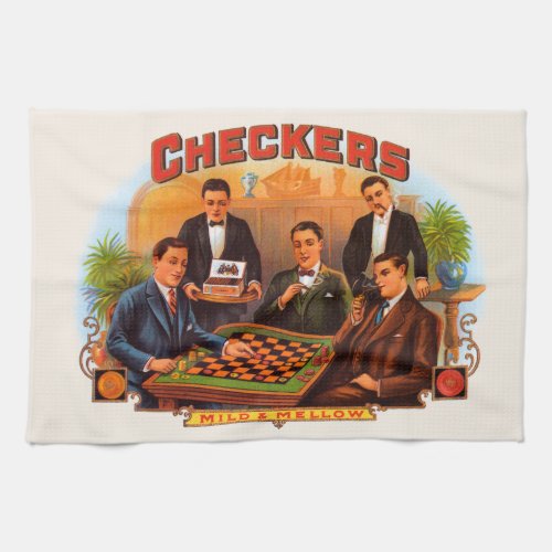 Vintage Cigar Label Art Checkers Mild and Mellow Kitchen Towel