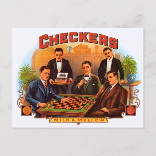 Vintage Cigar Label Art Checkers Mild and Mellow Postcard