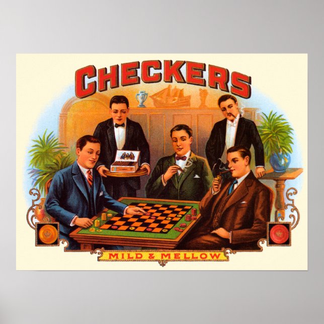 Vintage Cigar Label Art, Checkers Mild and Mellow Poster (Front)
