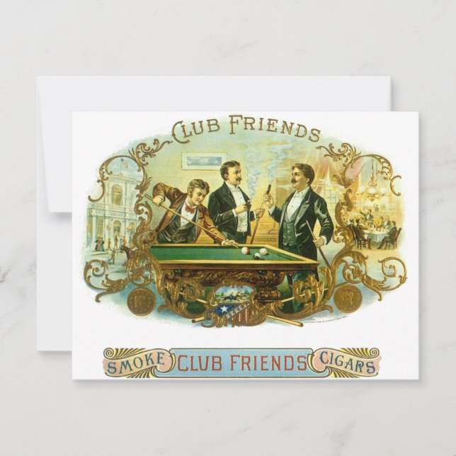 Vintage Cigar Label Art, Club Friends Billiards (Front)