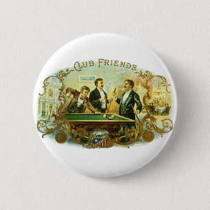 Vintage Cigar Label Art, Club Friends Billiards Button