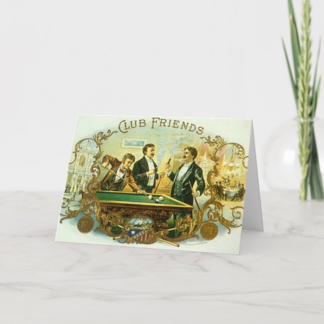 Vintage Cigar Label Art, Club Friends Billiards Card (Front)