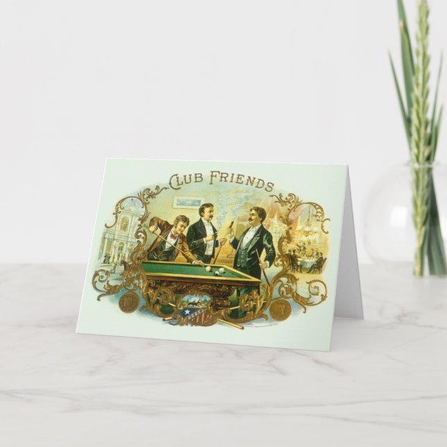 Vintage Cigar Label Art, Club Friends Billiards Card (Front)