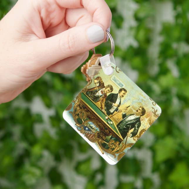 Vintage Cigar Label Art, Club Friends Billiards Keychain (Hand)