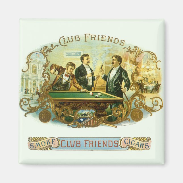 Vintage Cigar Label Art, Club Friends Billiards Magnet (Front)