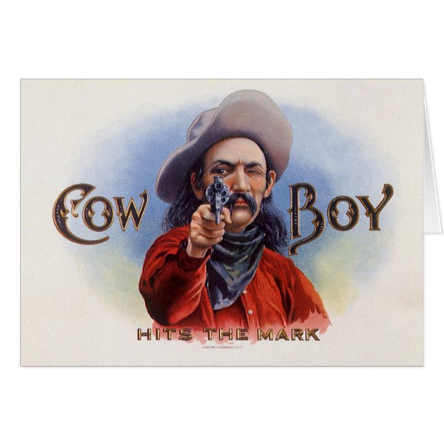 Vintage Cigar Label Art, Cowboy Hits the Mark (Front Horizontal)