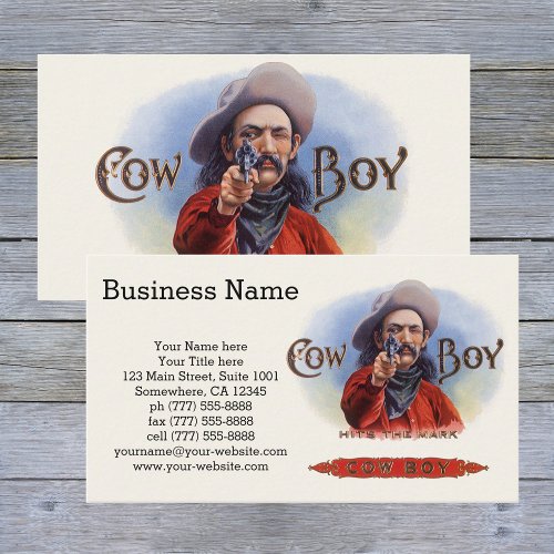 Vintage Cigar Label Art Cowboy Hits the Mark Business Card