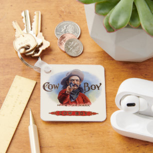 Vintage Cigar Label Art, Cowboy Hits the Mark Keychain