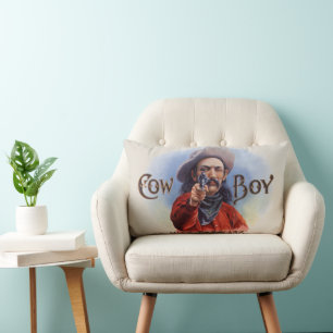 Vintage Cigar Label Art, Cowboy Hits the Mark Lumbar Pillow