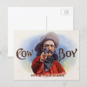 Vintage Cigar Label Art, Cowboy Hits the Mark Postcard