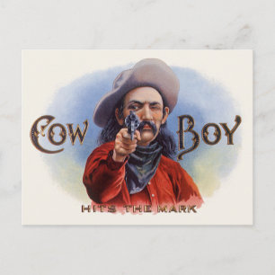 Vintage Cigar Label Art, Cowboy Hits the Mark Postcard
