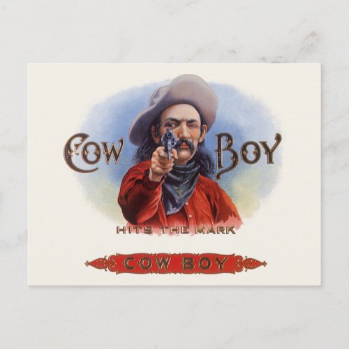 Vintage Cigar Label Art Cowboy Hits the Mark Postcard